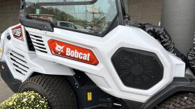 The world-famous Bobcat loader on display outside a Horbachers grocery store in Fargo, ND.
