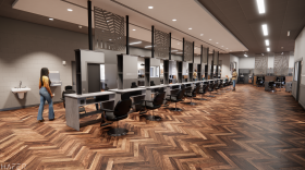 A rendering of the upcoming cosmetology department at the Southern Indiana Career and Technical Center. It will feature 40 work stations for hair styling/barbering, manicures and pedicures