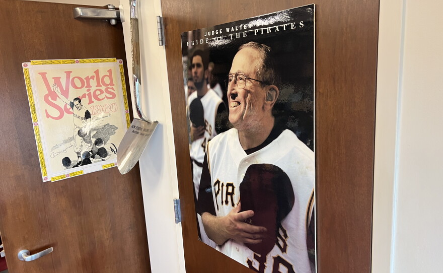 U.S. District Court Judge Walter Rice pictured in a poster for the Pittsburgh Pirates 