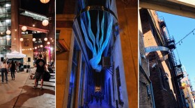 Adjacent to the Porch off Calhoun, Fort Wayne's 77 Step Alleyway is the home of James Lucey's soon-to-be completed interactive light sculpture, Flow.