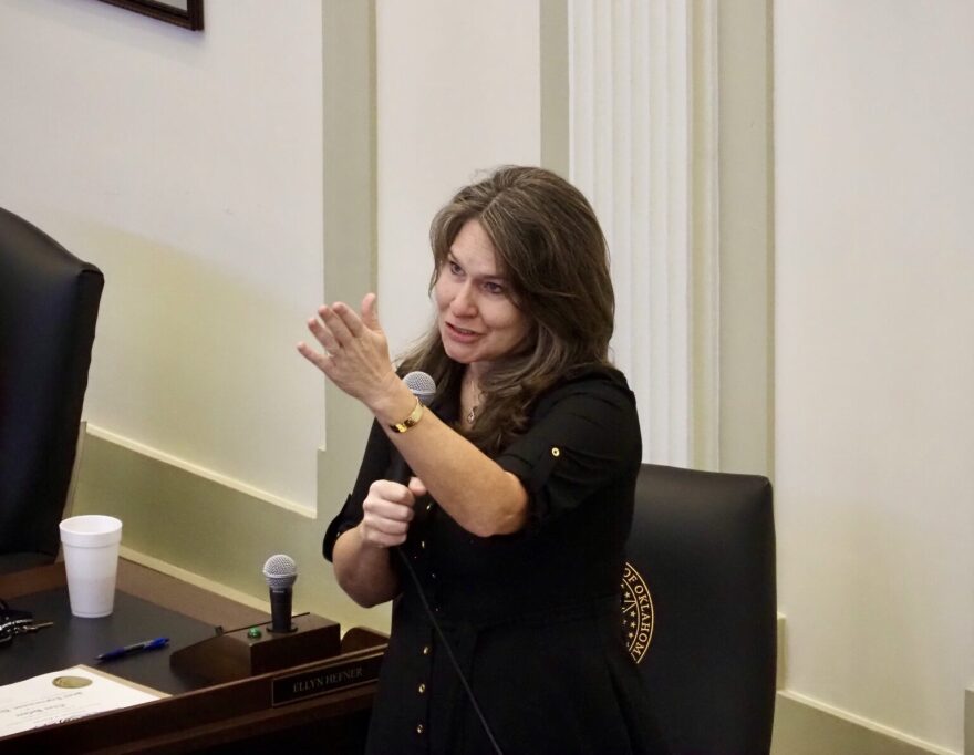 Rep. Melissa Provenzano, D-Tulsa, speaks during a swearing-in ceremony Nov. 20.