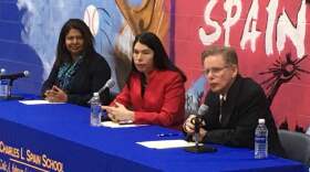 From left to right: EAA chancellor Veronica Confirme, DPSCD interim superintendent Alycia Meriweather, DPSCD transition manager Steven Rhodes.