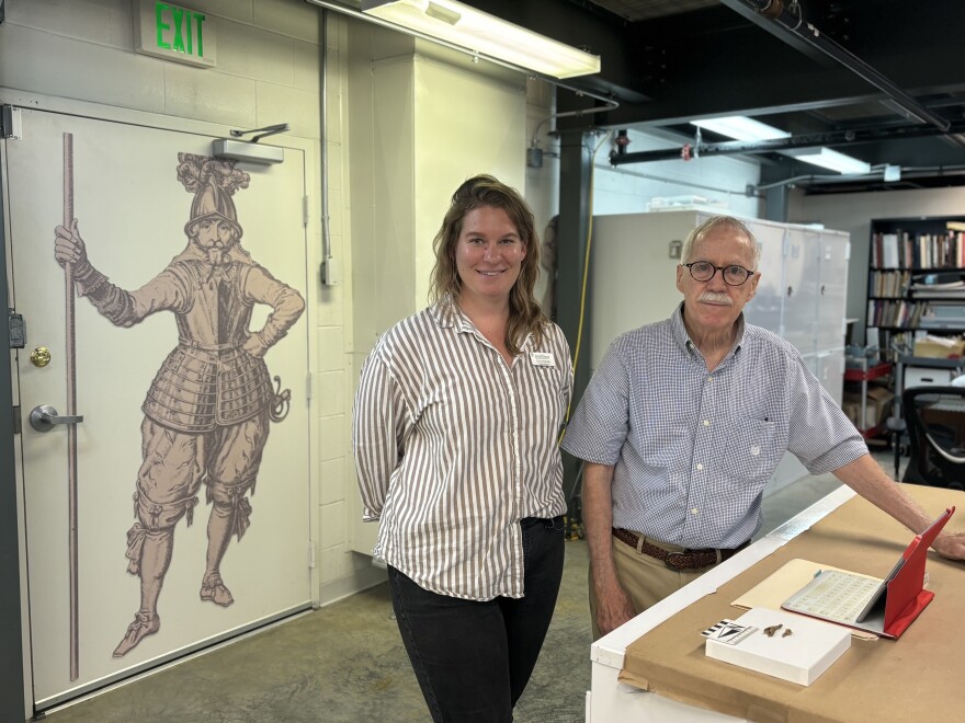 Leah Strickler, left, and Stephen Atkins inside the Jamestown Rediscovery collections vault on Tuesday, June 25.