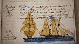 A whaling log book at the Providence Public Library. (Jayne Doucette/Woods Hole Oceanographic Institution)