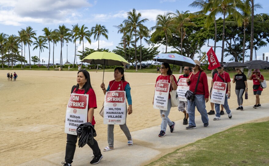 Hilton Hawaiian Village workers walked off the job during the early morning on Sept. 24, 2024.