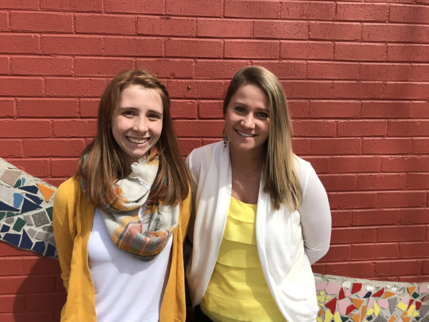 Peyton Meredith, left, is a senior and peer counselor at Westgate Community School, a K-12 public charter in Thornton, Colorado, and Amanda Novak, right, is the assistant principal at Westgate. A lack of counselors at the school inspired them to collaborate on a peer counseling program to address the mental health needs of students. (Courtesy Holly Peterson)