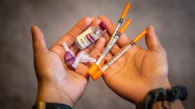 Alexis Stanley shows her insulin kit in St.Paul, Minnesota.