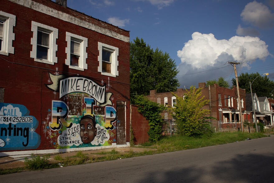 Mural of slain teenager Michael Brown in the north St. Louis.