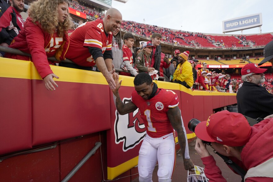 Kansas City Chiefs running back Jerick McKinnon heads off the field following an game against the Denver Broncos Sunday, Jan. 1, 2023, in Kansas City, Mo. The Chiefs won 27-24.