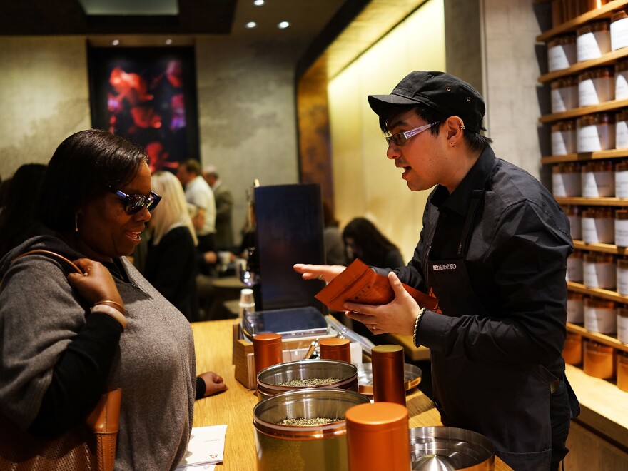Tea is served at the newly opened, Starbucks-owned Teavana tea bar in New York City.