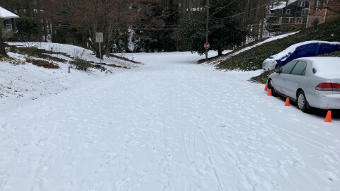 A snowy road in Winston-Salem