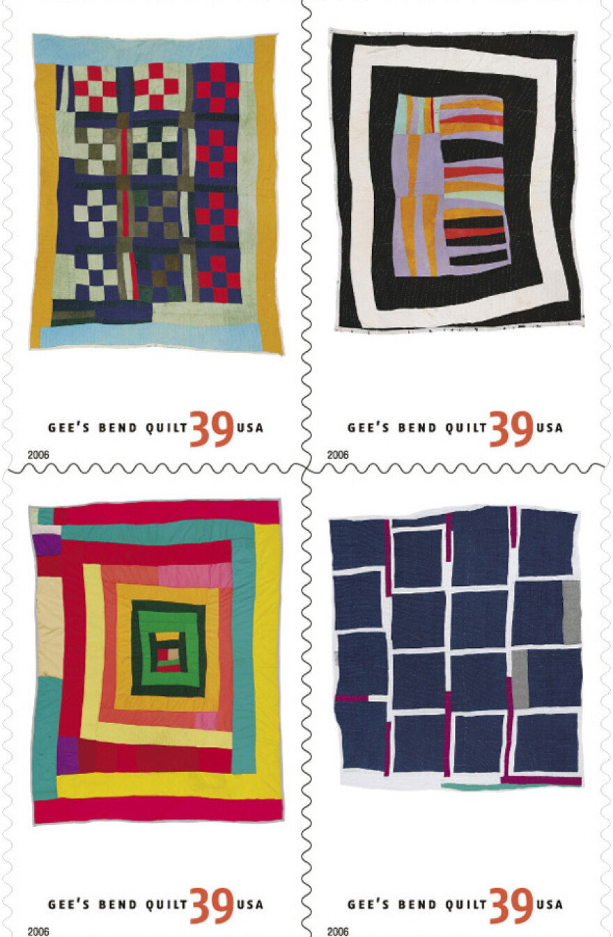 This undated photo released by the United States Postal Service on Wednesday, Aug. 23, 2006, shows ten Gee's Bend quilt designs that will be printed on 500 million U.S. postage stamps to be distributed nationwide through next August. The stamps, which are part of the U.S. Postal Service's American Treasures stamp series, go on sale Friday, Aug. 25, 2006. The quilts of Gee's Bend have received attention in museum exhibits, television programs and magazines. (AP Photo/United States Postal Service)