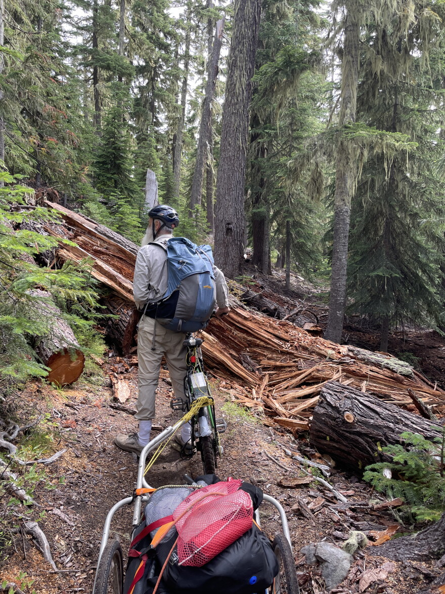 On a backcountry trash removal excursion, John Fischer and a friend had to move a fallen rotten log three feet in diameter off the trail to complete their trip.