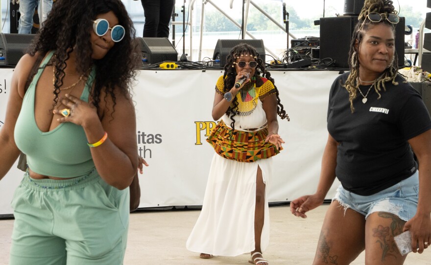 The Luv Locz Experiment performs at For Dayton By Dayton on Saturday, June 10, 2023, in Dayton, Ohio. (Ruthie Herman for WYSO)