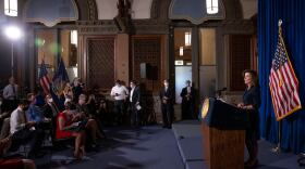 Lt. Gov. Kathy Hochul speaks to reporters at the State Capitol in Albany Wednesday