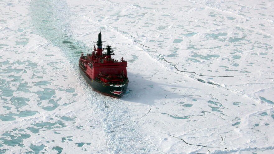 Another Russian nuclear icebreaker, Yamal, travels through the Arctic Ocean on its way to the North Pole in 2007. Russia is the only country with nuclear-powered icebreakers.