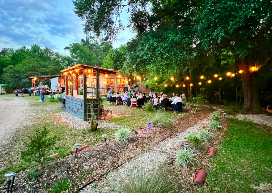 A dinner by the tasting room at Wild Bush Farm & Vineyard