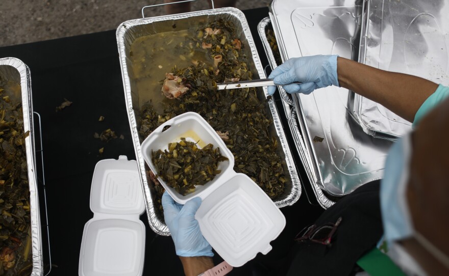 Collard greens are being served during the 2022 Publix Tampa Bay Collard Festival in St. Petersburg, Florida, on Saturday, February 19, 2022. Photo by Octavio Jones for WUSF