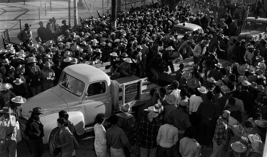 Mexican workers await legal employment in the United States in Mexicali, Mexico.