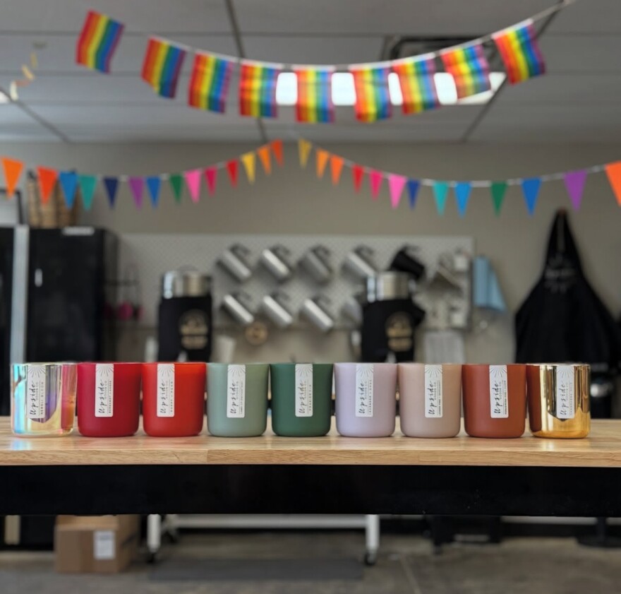 An array of candles from Upside Goods Co during Pride month.