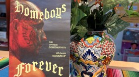 "Homeboys Forever" by author Avelardo Valdez on display at San Antonio's Guadalupe Latino Bookstore.