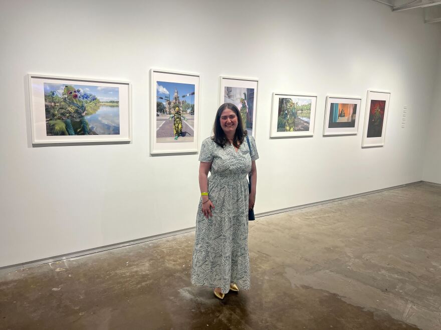 Alexandra Green, a graduate student at Texas Woman's University, standing in front of "Betty Feels Beautiful" at Dallas Contemporary on February 13, 2026.