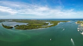 Panorama flying over the Fort Pierce Inlet on Treasure Coast of Florida in St. Lucie County