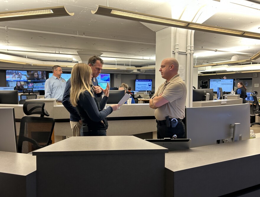 Gov. Kevin Stitt visits the State Emergency Operations Center, which has increased its staffing due to the winter storm.