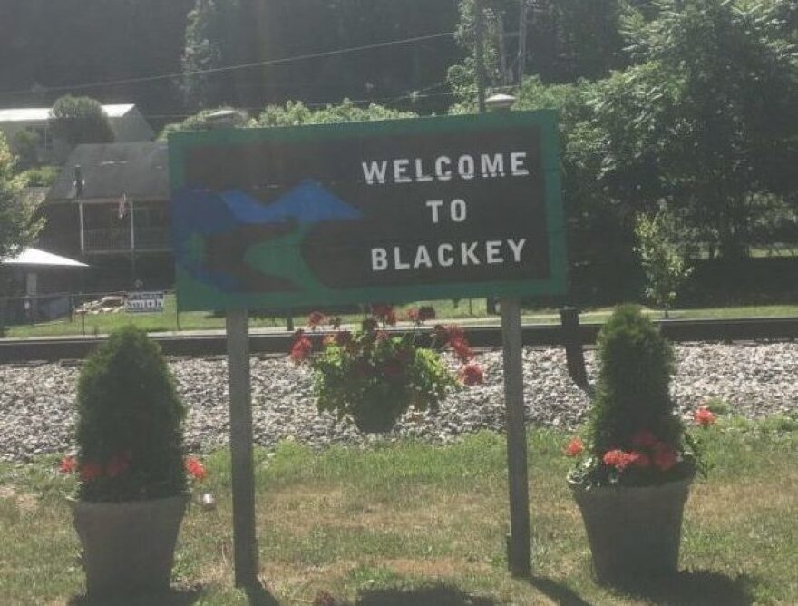 A sign for the now "dissolved" town of Blackey, Kentucky.