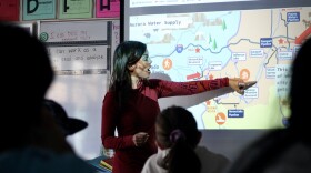 Megan Dean, director of education at Roaring Fork Conservancy, teaches students at Basalt Middle School how water flows from Colorado's mountains to big cities on the eastern side of the continental divide.