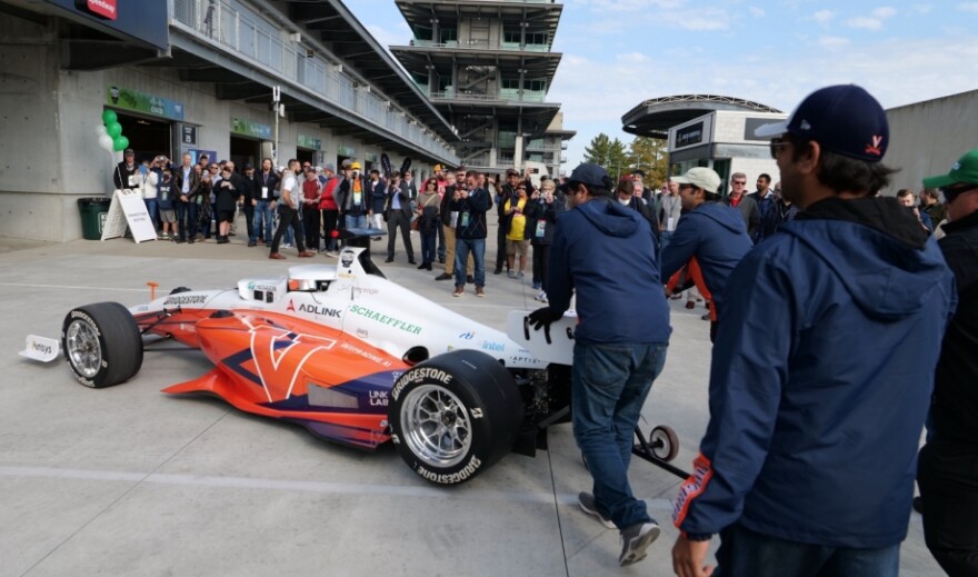 UVA students launch their autonomous race car.