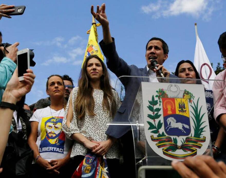 Venezuelan National Assembly President Juan Guaido rallying supporters in Caracas this week in his efforts to remove Venezuelan President Nicolas Maduro from office.