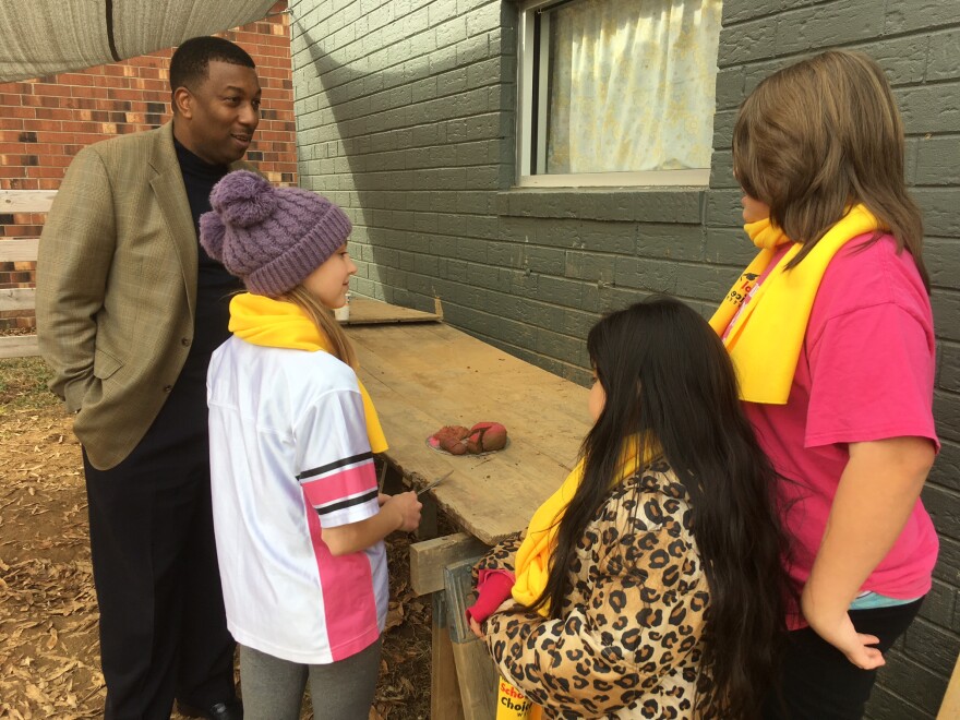 Darrell Allison talks to students at Yadkin Valley Community School in Elkin, NC. It is a private Montessori school that participates in the Opportunity Scholarship program.