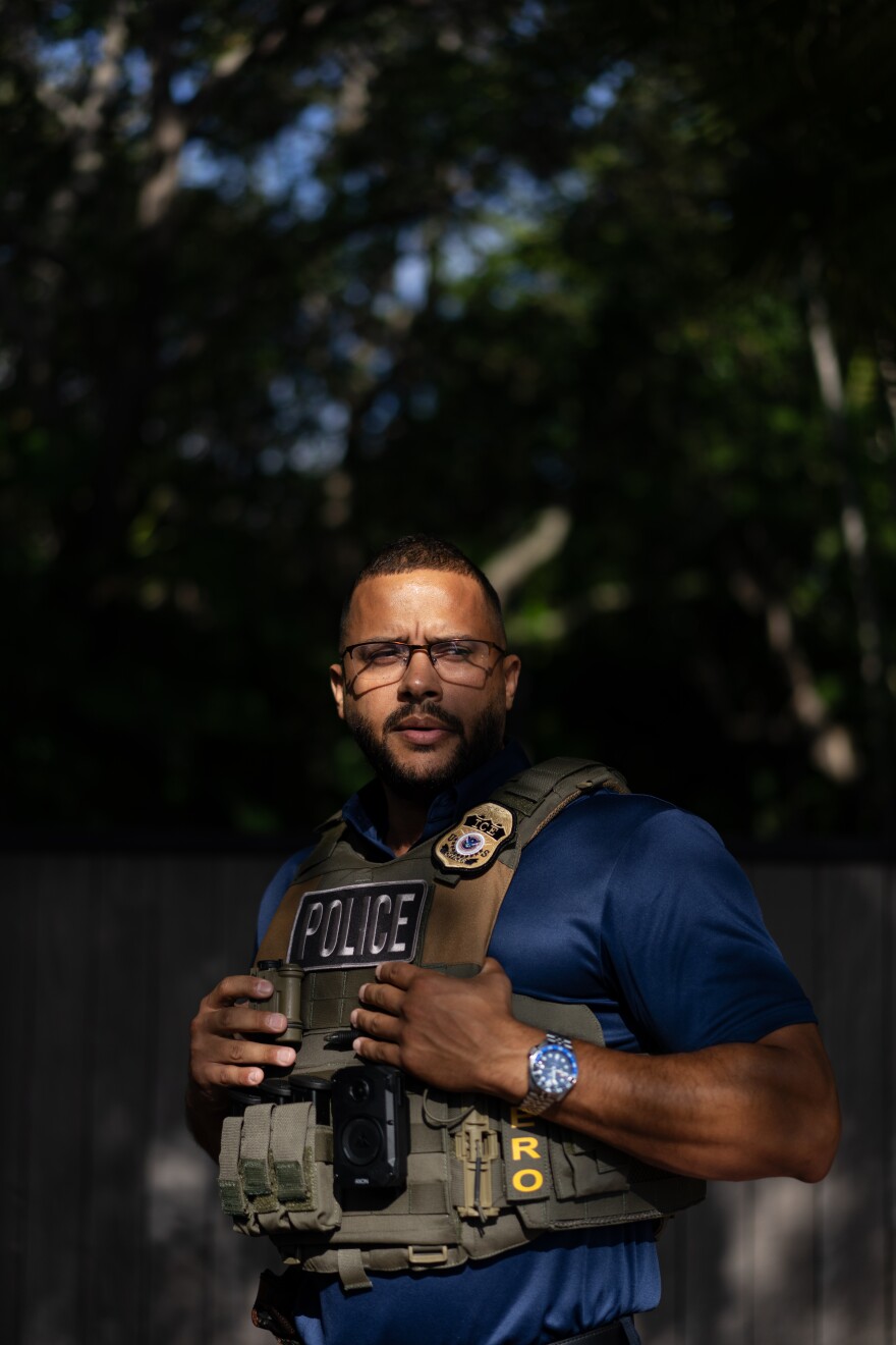 Carlos Nuez, a supervising deportation officer with Immigrations and Customs Enforcement, during a targeted arrest in Miami Beach on May 28, 2025. Some ICE officers, however, said they welcomed the intense focus on their work. ÒItÕs something that IÕm invested in, so I donÕt feel like itÕs a bad thing,Ó said Nuez, adding that he finally felt he could do his job the way it was meant to be done. (Todd Heisler/The New York Times)