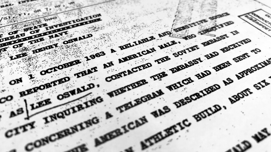 Part of a file from the CIA, dated Oct. 10, 1963, details "a reliable and sensitive source in Mexico" report of Lee Harvey Oswald's contact with the Soviet Union embassy in Mexico City, that was released for the first time on Friday, Nov. 3, 2017, by the National Archives.