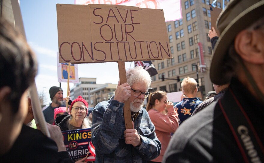 Thousands of people participated in Wichita's No Kings march and rally on March 28. The event joined more than 3,000 others across the country as a demonstration against the Trump administration.