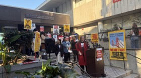 UESF President Cassondra Curiel speaks from 555 Franklin Street on Feb. 5.