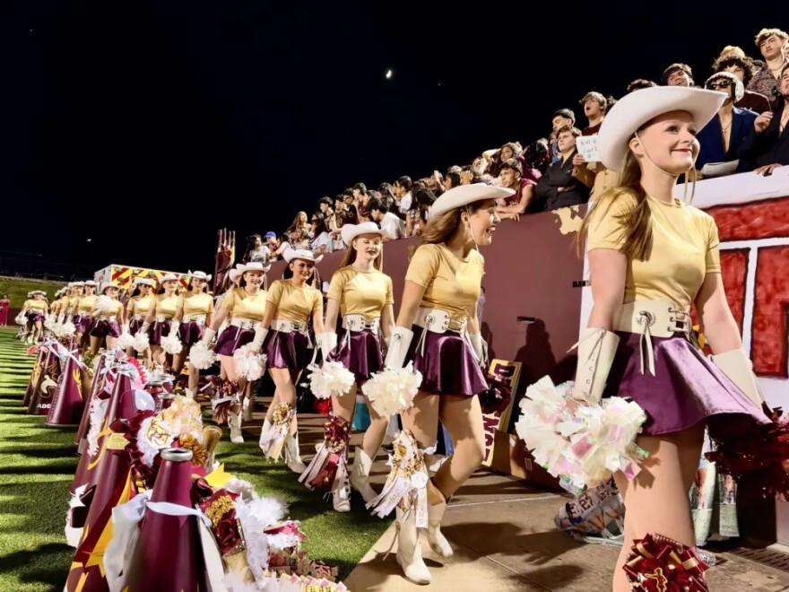 The Deer Park High School dance team walks out to the field for the halftime show. October 16, 2026.