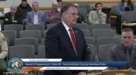Santa Barbara County Sheriff Bill Brown presenting county-wide overdose data to the Board of Supervisors Tuesday.
