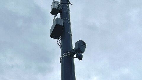 A Flock Safety automatic license plate reader camera on Sept. 16, 2026, located near 400 7th Ave SE in Grand Rapids.