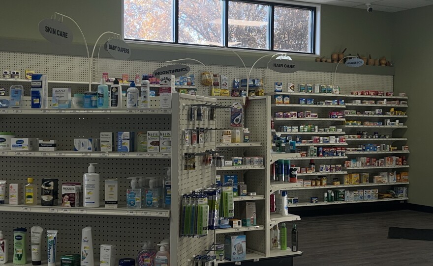 Roselawn Pharmacy shelves offer hygiene, self care products and medicines.