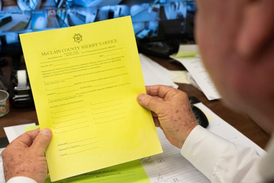 McClain County Sheriff’s Office uses a brightly-colored form to track the surrender of firearms by victim protective order defendants.