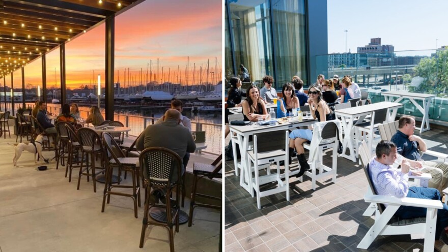 The patios at the Bridgewater (left) and Stella Van Buren.