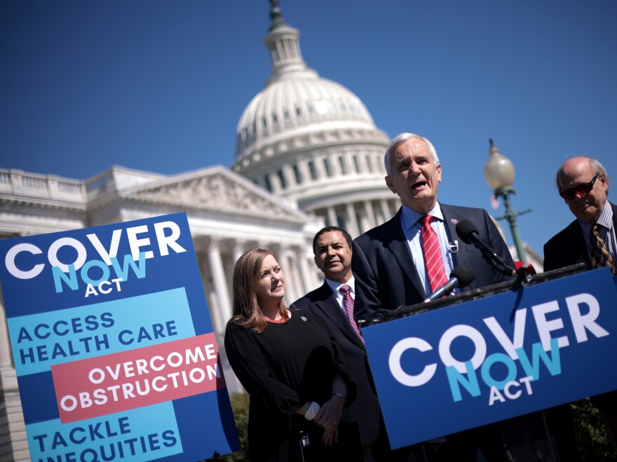 Rep. Lloyd Doggett (D-TX) introduced the "Cover Now Act" outside the U.S. Capitol on June 17, 2021. The bill intends to close the health insurance gap in Texas and 11 other states that have not expanded Medicaid to uninsured adults. A similar fix is part of the spending bill being debated in Congress this week, and would provide affordable coverage for more than 2.2 million Americans.