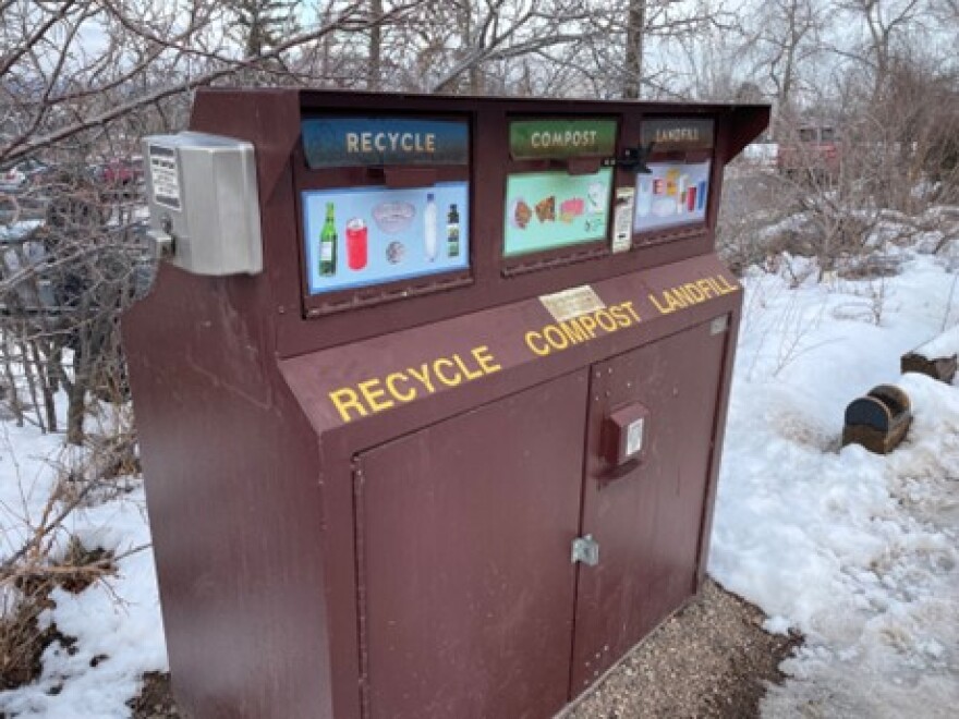 Separate waste bins in a Boulder city park.