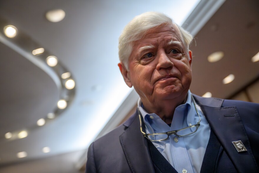 FILE: Congressman John Larson exits a press conference at the Legislative Office Building, March 6, 2026. Democratic U.S. representatives from Connecticut, including John Larson, Rosa DeLauro and Joe Courtney, all signed a letter to U.S. Department of Energy Secretary Chris Wright. In it, 46 members of Congress ask for a briefing to understand why the Trump administration has clawed back $715 million in federal funds since last fall. Larson said the $1 billion Puerto Rico-Energy Resilience Fund, established by Congress in 2023, was intended to bolster many homes and businesses with private rooftop solar projects.