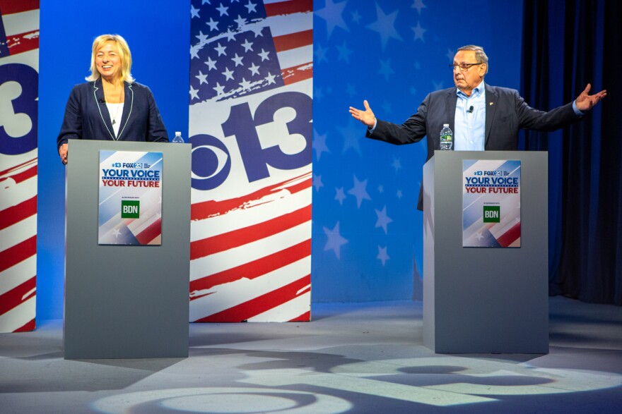 PORTLAND, MAINE — 10/24/22 -- Gov. Janet Mills and former Gov. Paul LePage spar in a televisied debate presented Monday night, Oct. 24, 2022, by the BDN and CBS13 in Portland.