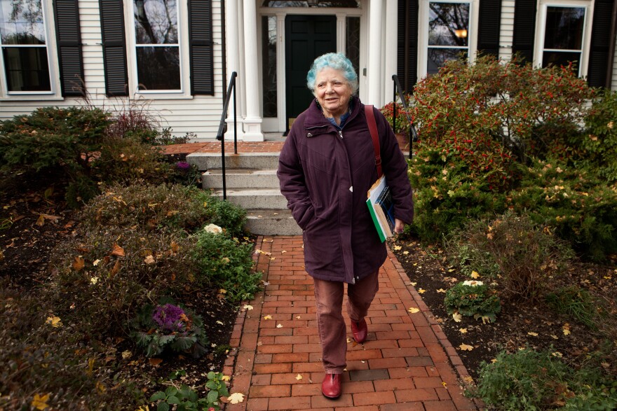 Anne Bernays leaves the Walter Lippmann House after teaching a fiction writing class for Nieman Foundation fellows at Harvard University in Cambridge, Mass.