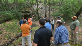 Bobby Hughes, executive director of the Eastern Pennsylvania Coalition for Abandoned Mine Reclamation (EPCAMR), leads a tour of a mine reclamation project in Shickshinny.