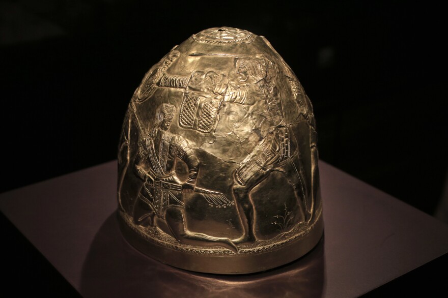 A Scythian gold helmet from the fourth century B.C., which is part of the collection that was in limbo after Russia annexed Crimea.